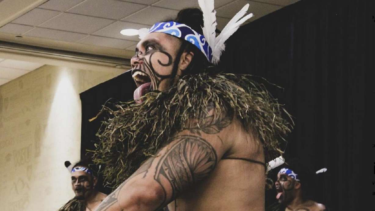 Members of the Utah Tech Pasefika Student Union perform a haka, a ceremonial Maori dance. Pacific Islander students from across Utah will share their culture and heritage later this week in St. George.