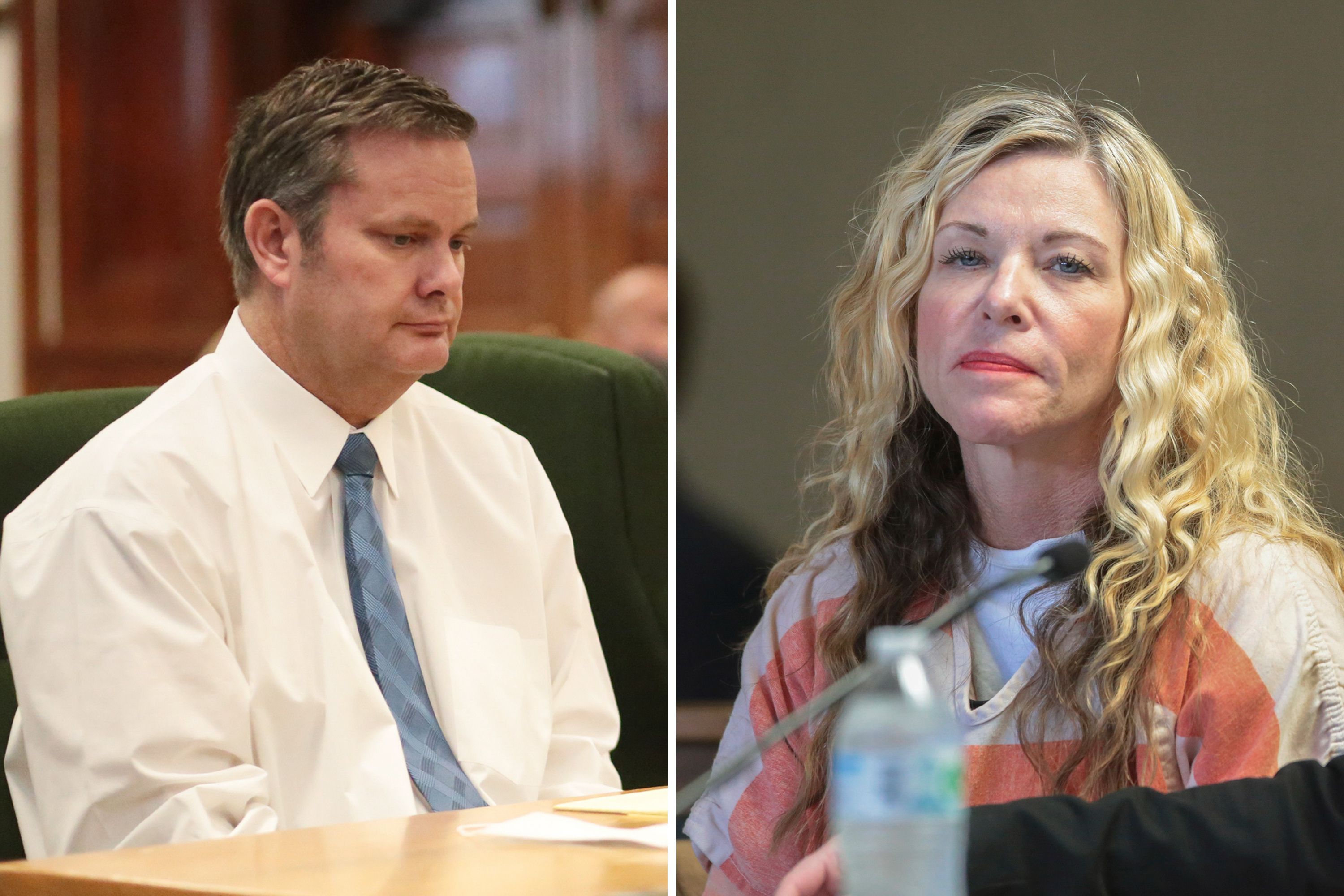 Chad Daybell, left, is pictured in a courtroom in St. Anthony, Idaho, on Aug. 3, 2020, while Lori Vallow, right, is pictured in a courtroom in Rexburg, Idaho, on March 6, 2020, in this composite image.
