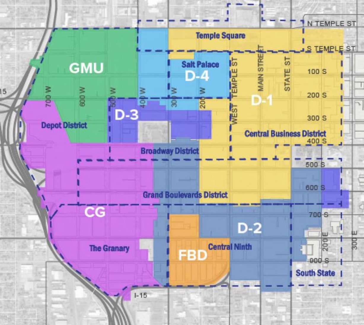 This map shows the seven affected zones that would be changed under a proposed ordinance change.