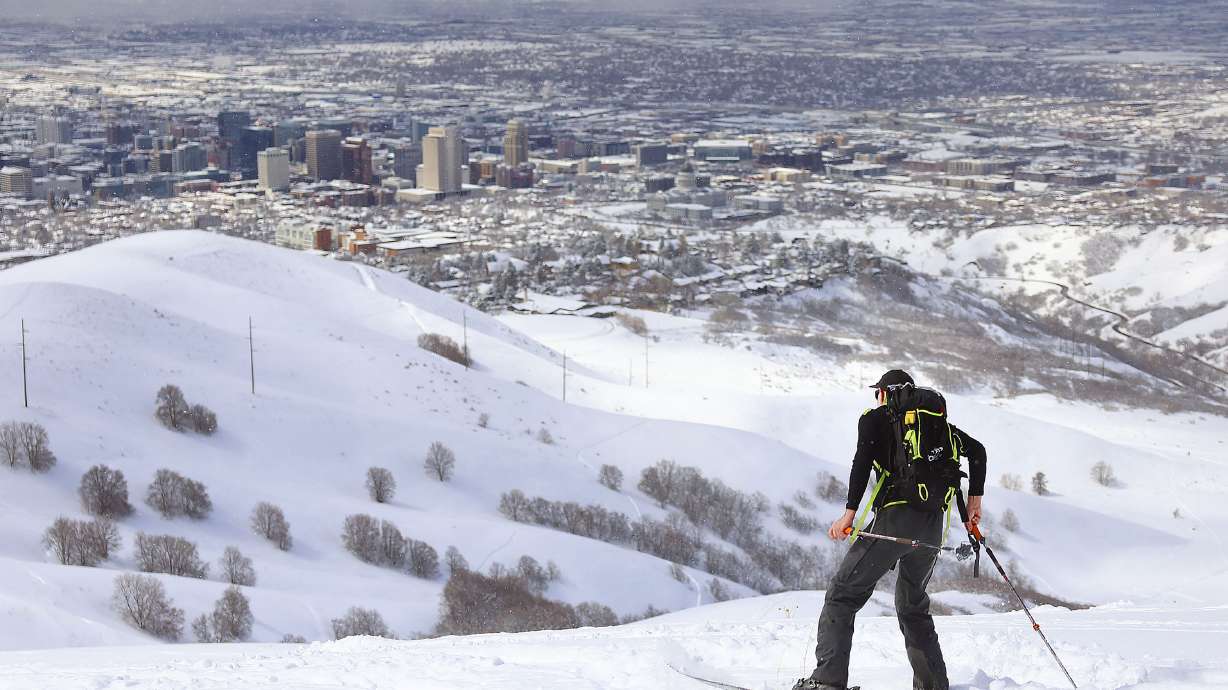 Peter Vordenberg prepares to ski down the foothills of Salt Lake City on Wednesday. Salt Lake City received over 1 foot of snow this week, helping this year become the 11th snowiest season on record so far.