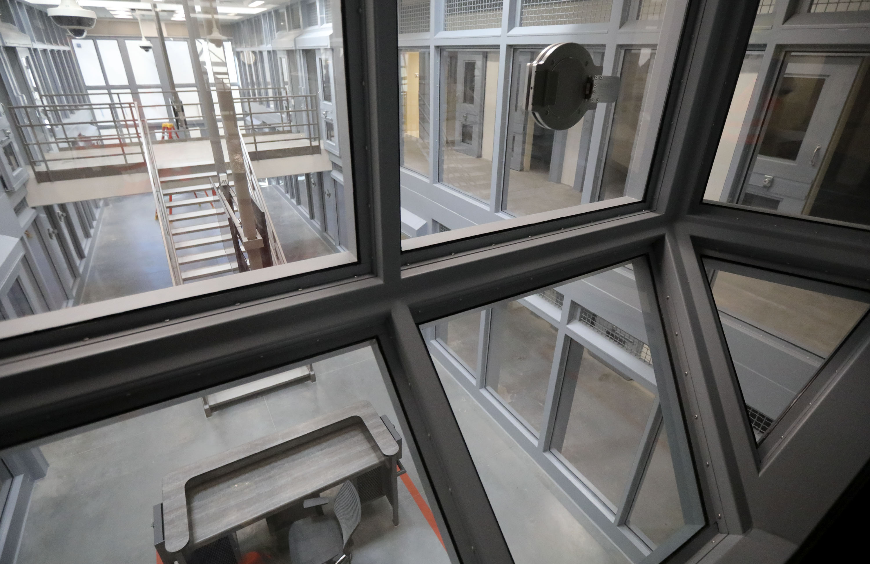 A men’s maximum security unit from a security lookout in the new Utah State Prison in Salt Lake City is pictured on Oct. 21, 2021. Jordan Kent, 29, was charged Wednesday with aggravated kidnapping, assault by a prisoner and other crimes.