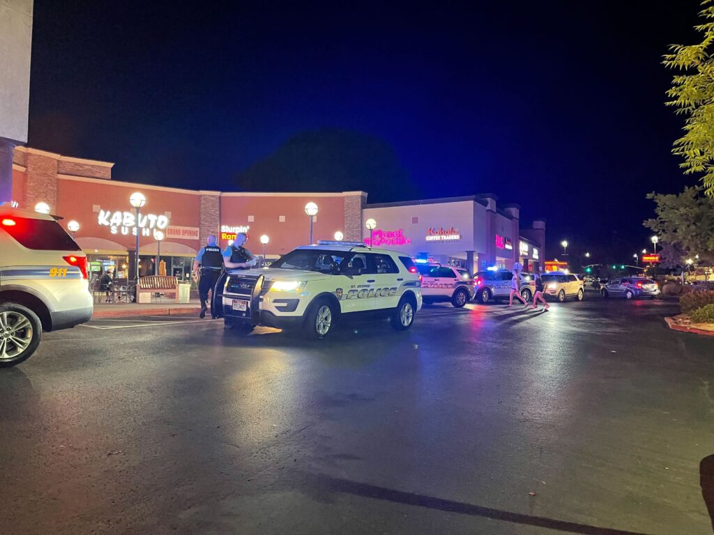 Police responding to an alleged robbery at Durango’s Mexican Grill, St. George, June 3, 2022. After a jury found him guilty of all charges, a Georgia man appeared in court to be sentenced for the armed robbery reported last summer.