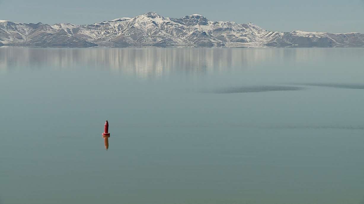 The Great Salt Lake is pictured on Thursday. The water level is rising after recent storms.