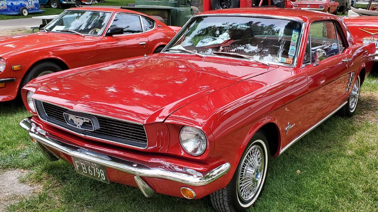 Larry and Carson Hoxer's 1966 Ford Mustang at the Cache Valley Cruise-In, on June 30, 2022, in Logan.