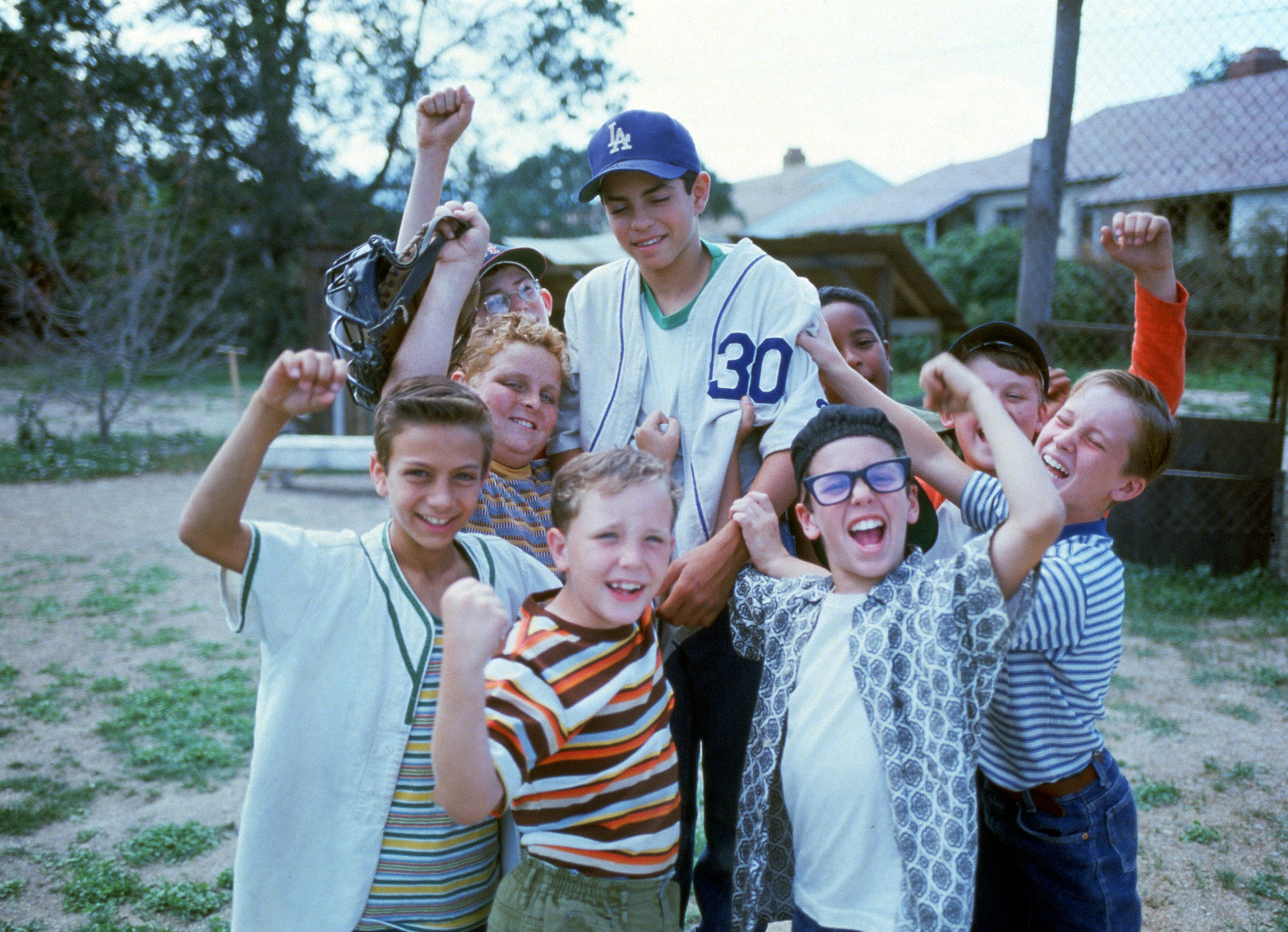 Marty York, Patrick Renna, Shane Obedzinski, Grant Gelt, Mike Vitar, Chauncey Leopardi, Brandon Adams, Victor DiMattia and Tom Guiry in “The Sandlot.” 