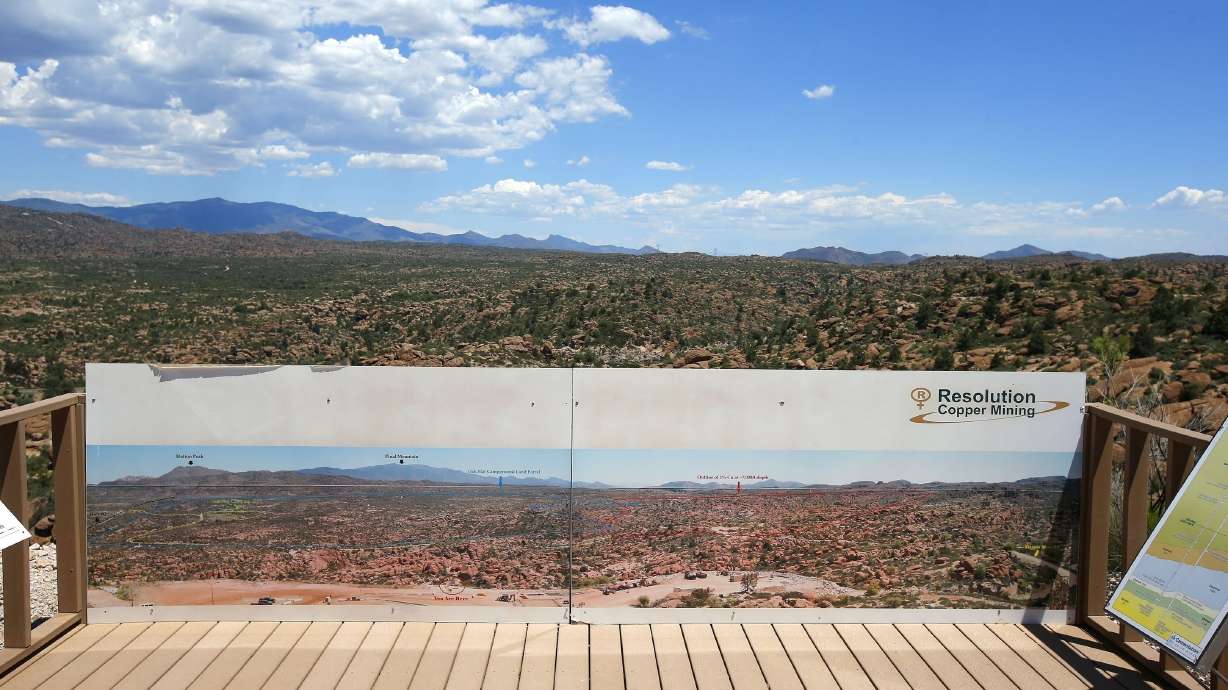 A sign stands for the Resolution Copper Mining project on July 22, 2015, in Superior, Ariz. Native American tribal members fighting plans for an enormous copper mine say they are increasingly worried U.S. officials will move forward on the project.