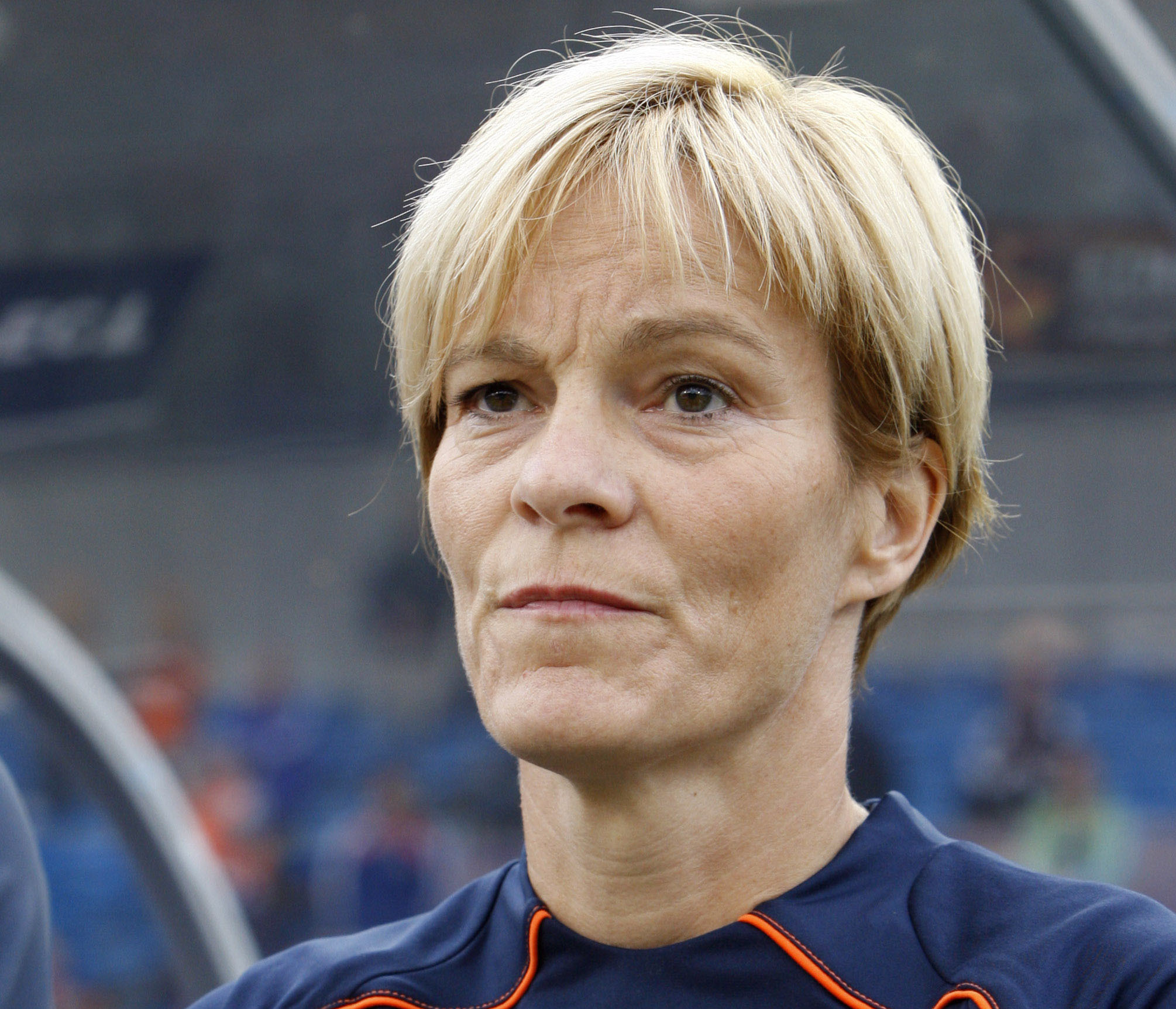 FILE - The Netherland's head coach Vera Pauw looks on prior to their first-round Women's Euro soccer match against Denmark in Lahti, Finland, Aug. 29, 2009. Current Ireland women's national team coach Pauw called allegations of weight shaming during her time as a coach in the National Women's Soccer League “absolutely ridiculous and false.” 