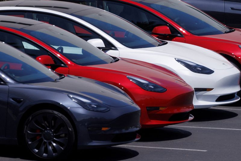 Tesla vehicles are shown at a sales and service center in Vista, California on June 3, 2022. A California Tesla owner on Friday sued the electric carmaker, accusing it of violating the privacy of customers through their car cameras.