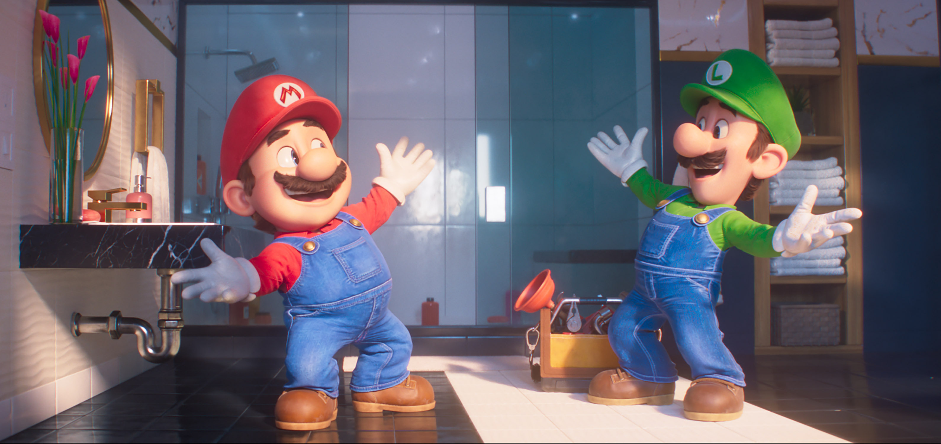 This image released by Nintendo and Universal Studios shows Mario, voiced by Chris Pratt, left, and Luigi, voiced by Charlie Day in Nintendo's "The Super Mario Bros. Movie." 