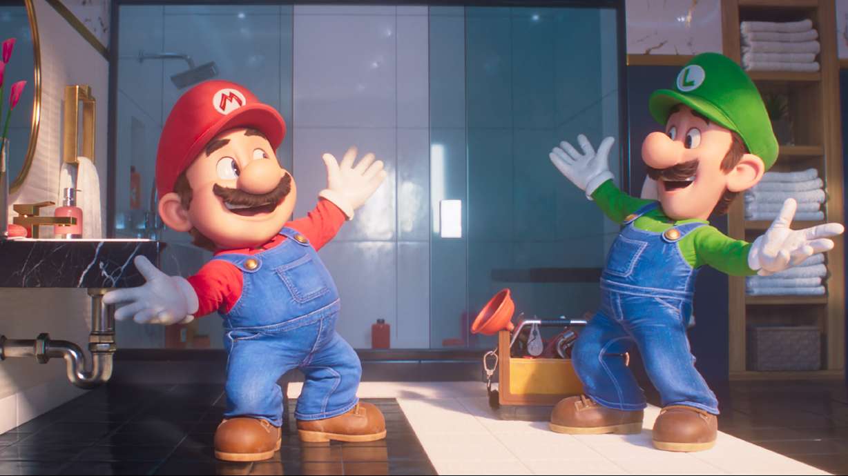 This image released by Nintendo and Universal Studios shows Mario, voiced by Chris Pratt, left, and Luigi, voiced by Charlie Day in Nintendo's "The Super Mario Bros. Movie."