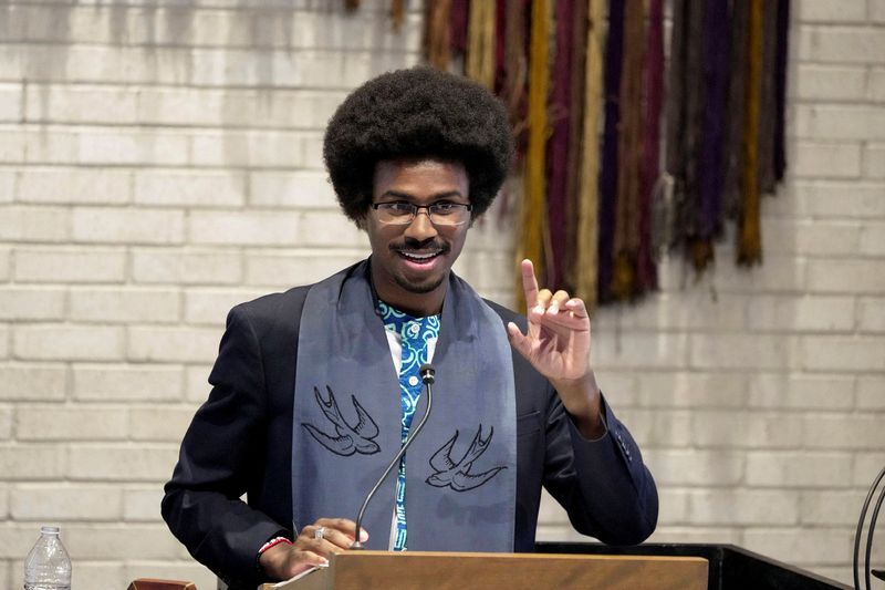 Former lawmaker Justin Pearson, who was expelled along with Justin Jones from the Republican-controlled Tennessee House for staging a demonstration for gun control on the statehouse floor, speaks at an Easter Sunday service in Memphis Sunday.