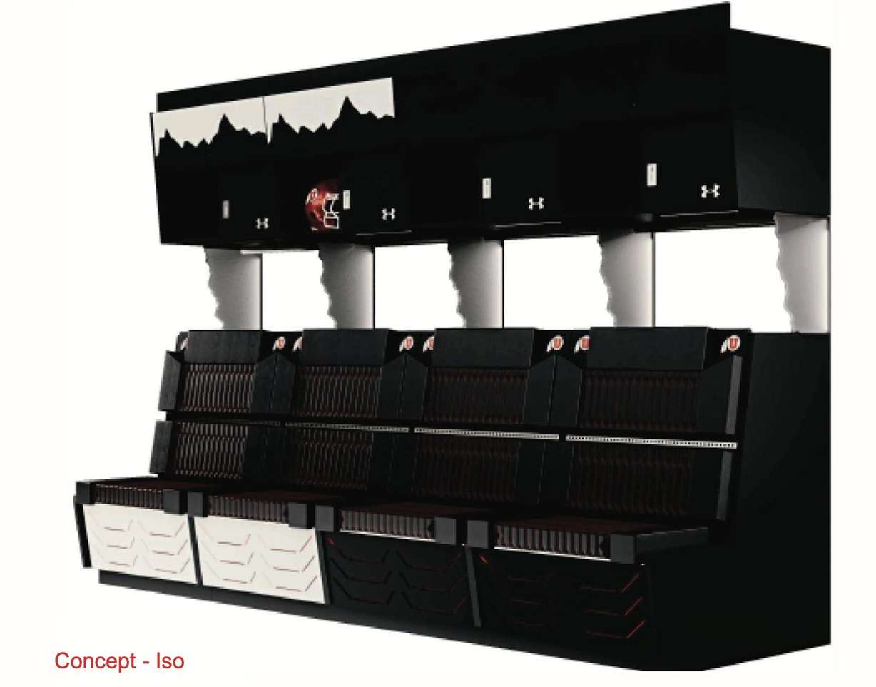 Rendering of the proposed lockers that will replace the current lockers in the Utah football facility.