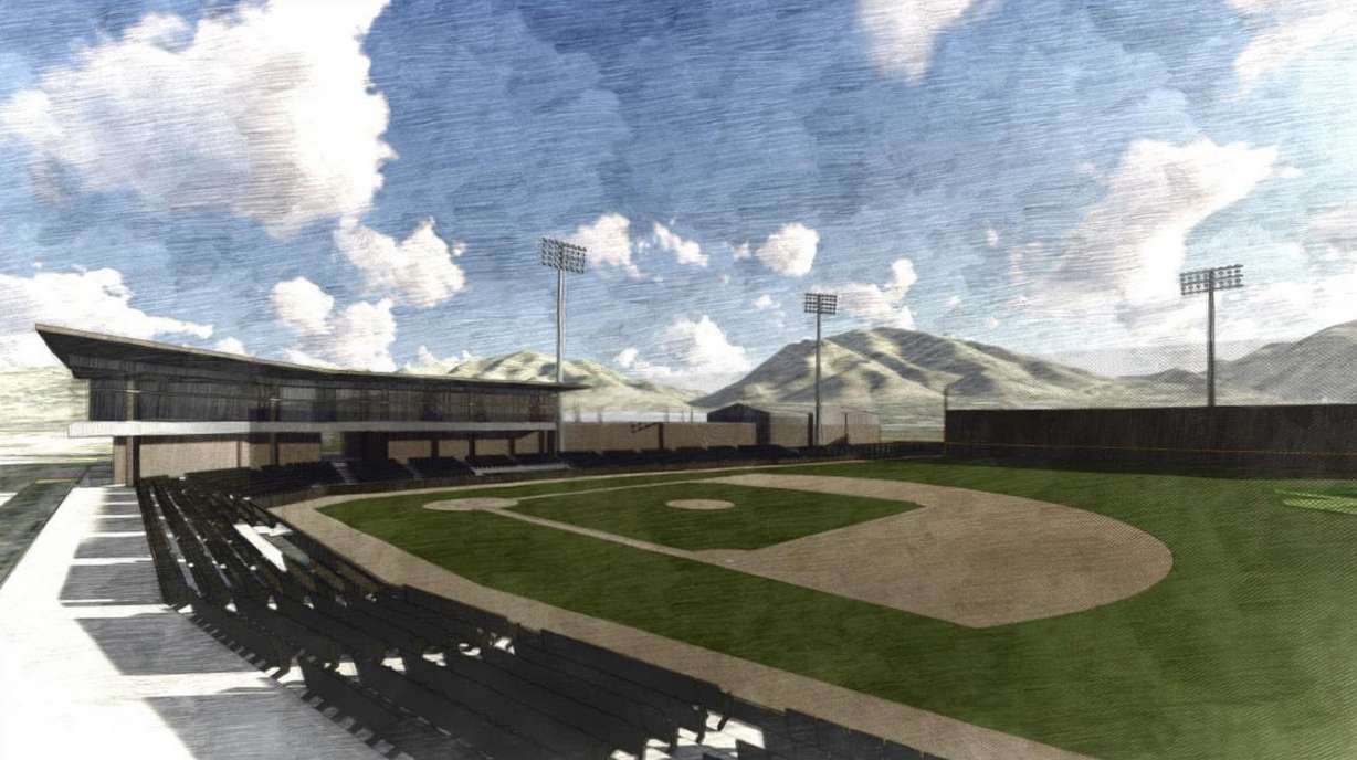 Artist rendering of the proposed baseball stadium on campus.