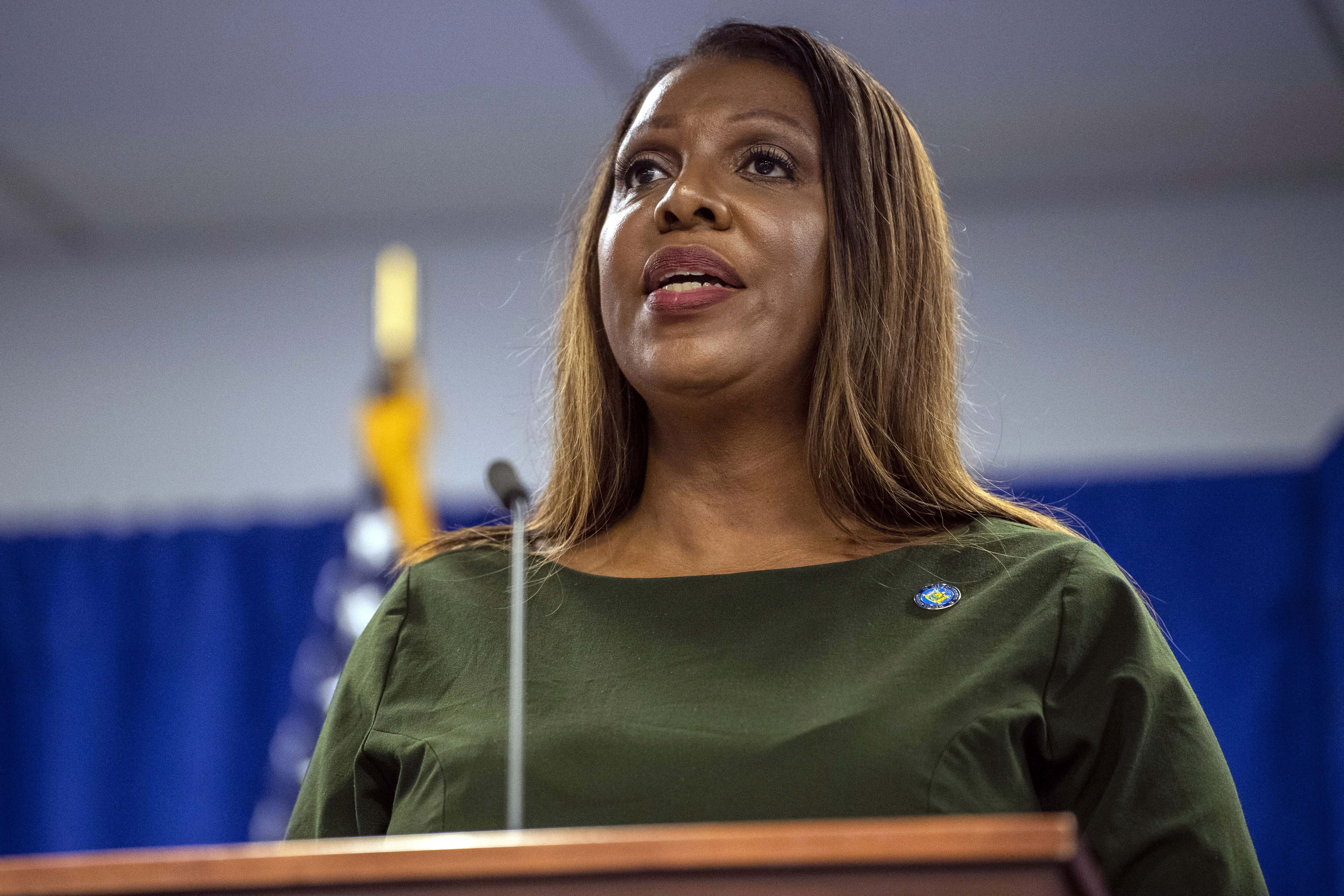New York Attorney General Letitia James speaks Sept. 21, 2022, in New York. Embattled electronic cigarette-maker Juul Labs Inc. will pay $462 million to six states and the District of Columbia, the largest settlement the company has reached so far for its role in the youth vaping surge, James said Wednesday.