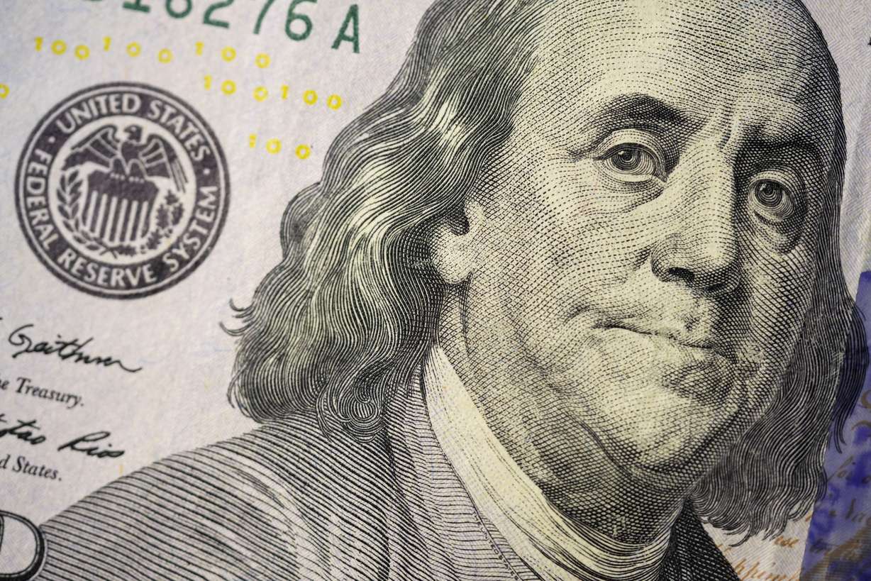 The likeness of Benjamin Franklin on a U.S. $100 bill, Feb. 22. Prices saw a sharp decline this week.
