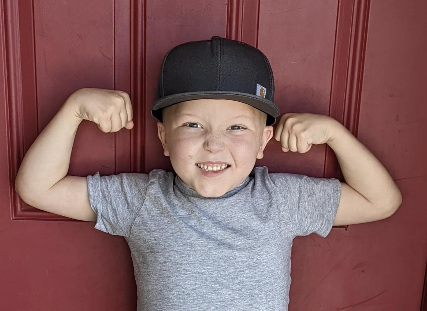 Logan, 7, of Kaysville, on the first day of first grade (homeschool) in August 2022. He was diagnosed with leukemia in January 2022, when he was 5.