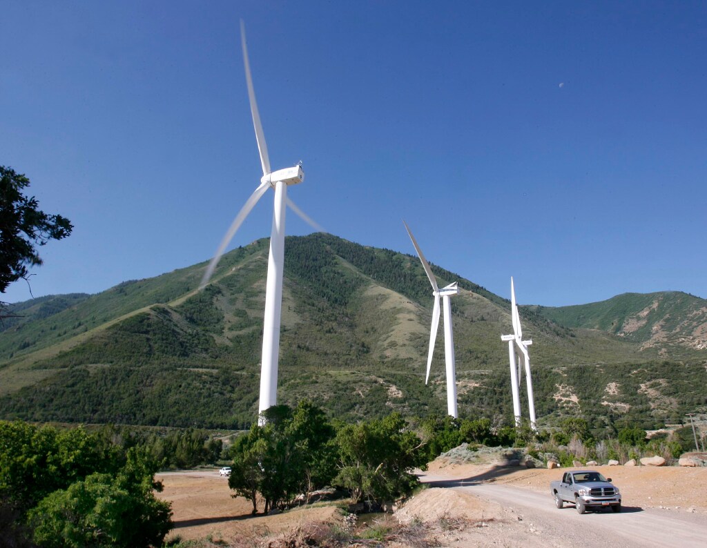 Pictured are the wind turbines at the Spanish Fork Canyon Wind Farm, June 25, 2008. Several hundred people rallied against plans for a large-scale wind energy project in southern Idaho, hoping to convince federal agencies to reject the proposal by Magic Valley Energy.