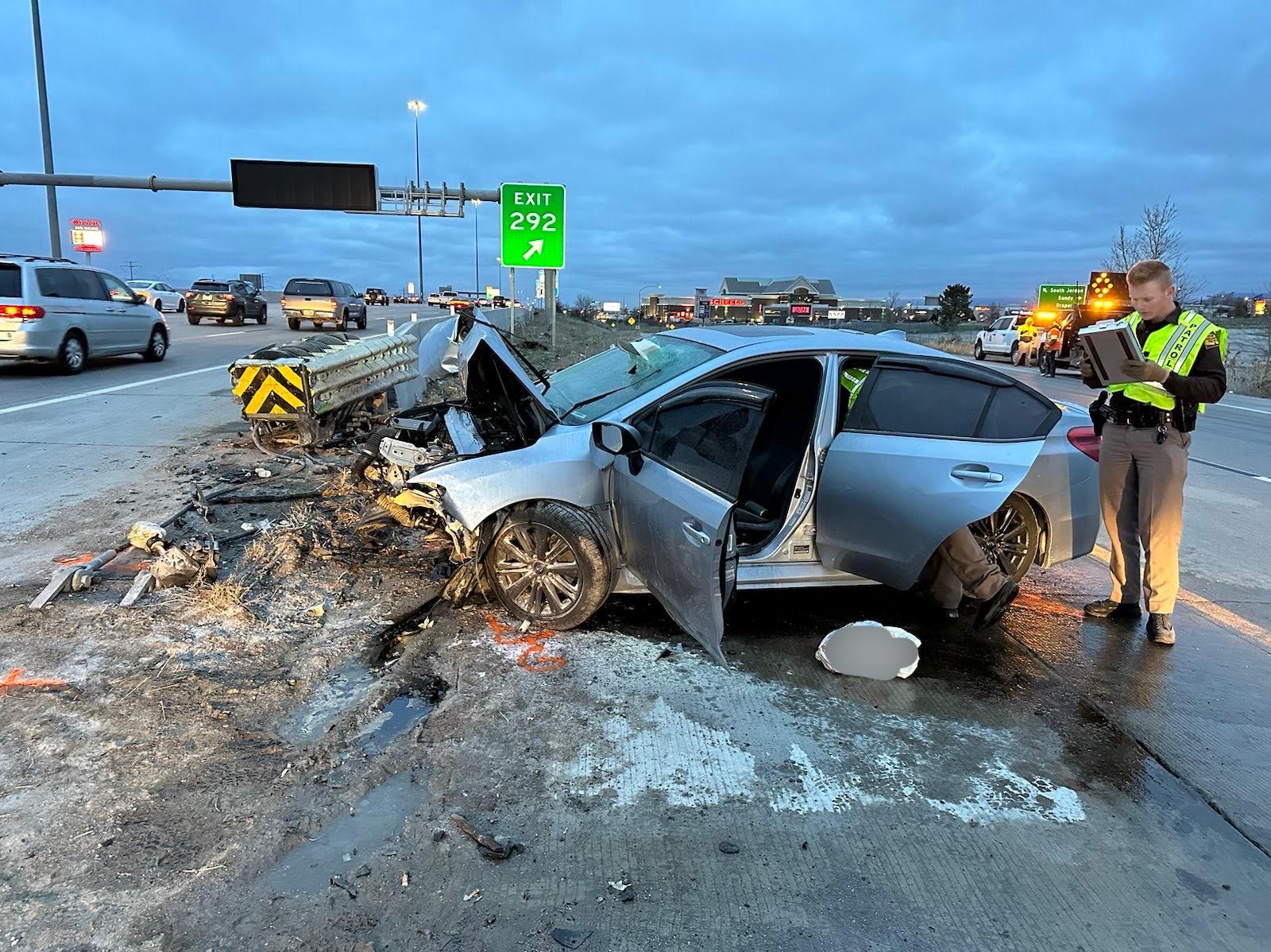 A 20-year-old man was killed Thursday morning when the car he was driving crashed into a barricade as he exited I-15 at 11400 South.