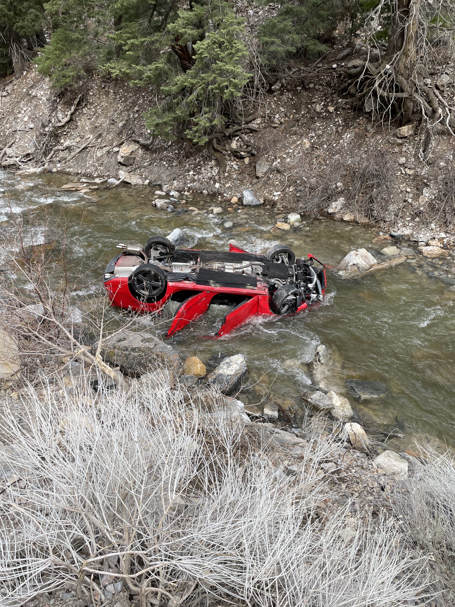 One person was killed Thursday morning when their car apparently missed a turn and landed upside down in the Tibble Fork River.