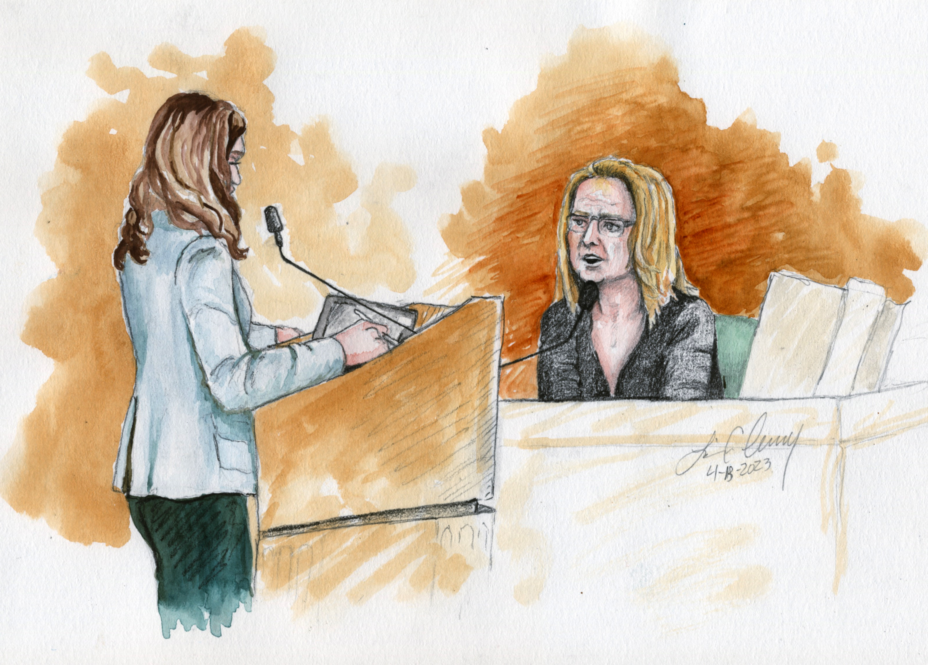 Melanie Gibb is questioned by Idaho prosecutor Lindsey Blake at the murder trial for Lori Vallow Daybell in Boise on Thursday. Gibb took the stand Thursday to describe her former best Vallow Daybell's descent into radical beliefs.