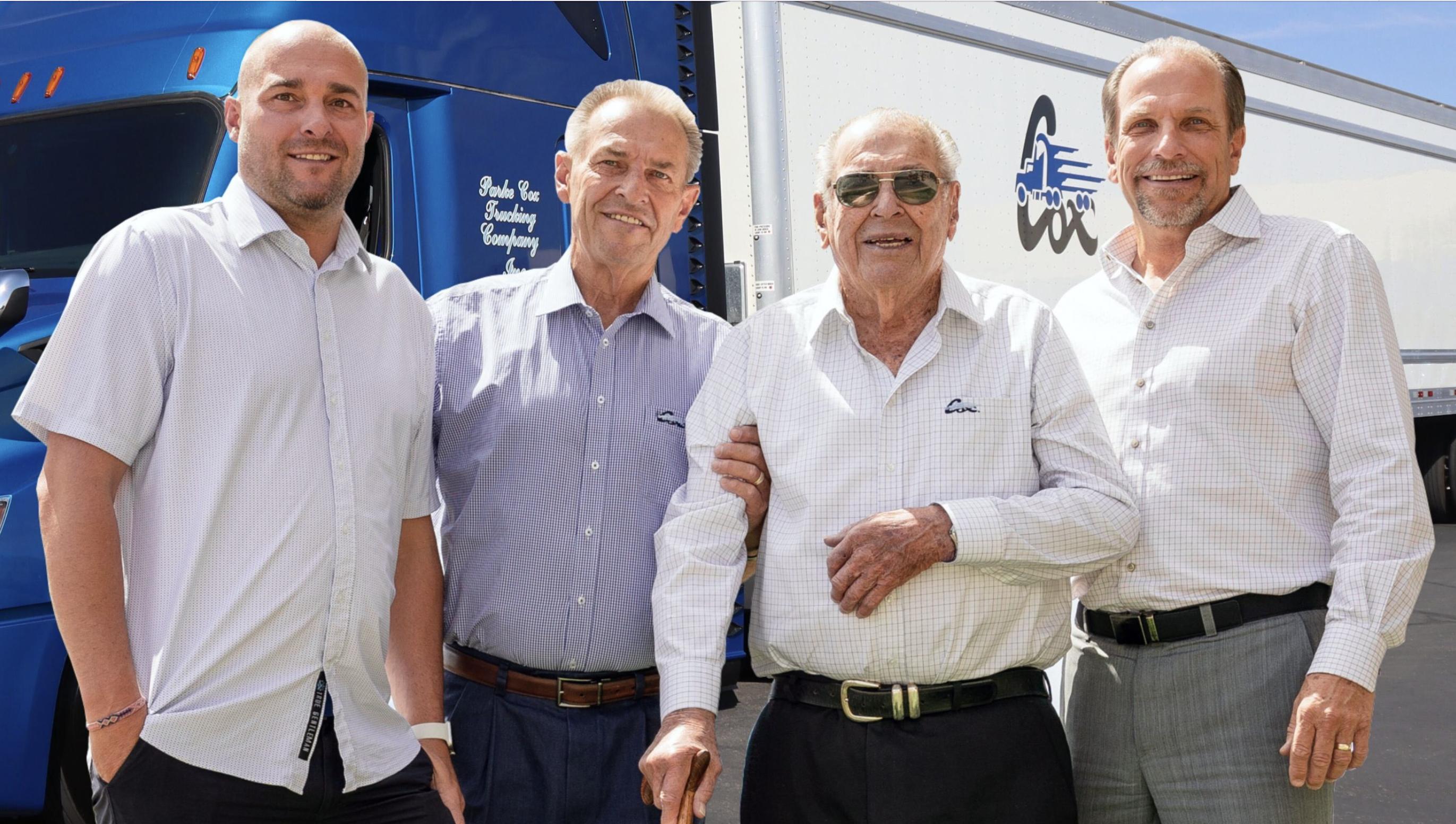 These are the three generations of Parke Cox Trucking (L-R): Brecken Cox, Dave Cox, Parke Cox and Don Cox, in St. George. Dave Cox passed away on April 3 and was given a fitting sendoff on Saturday with horns blaring loudly.