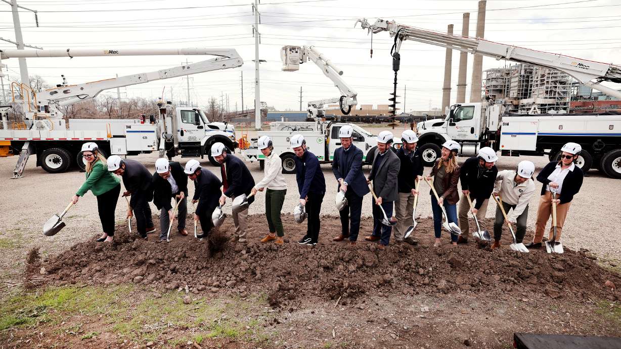 Dignitaries break ground for the new Rocky Mountain Power District offices in Salt Lake City on Wednesday. Gail Miller also announced plans to hopefully bring a Major League Baseball team to the area.
