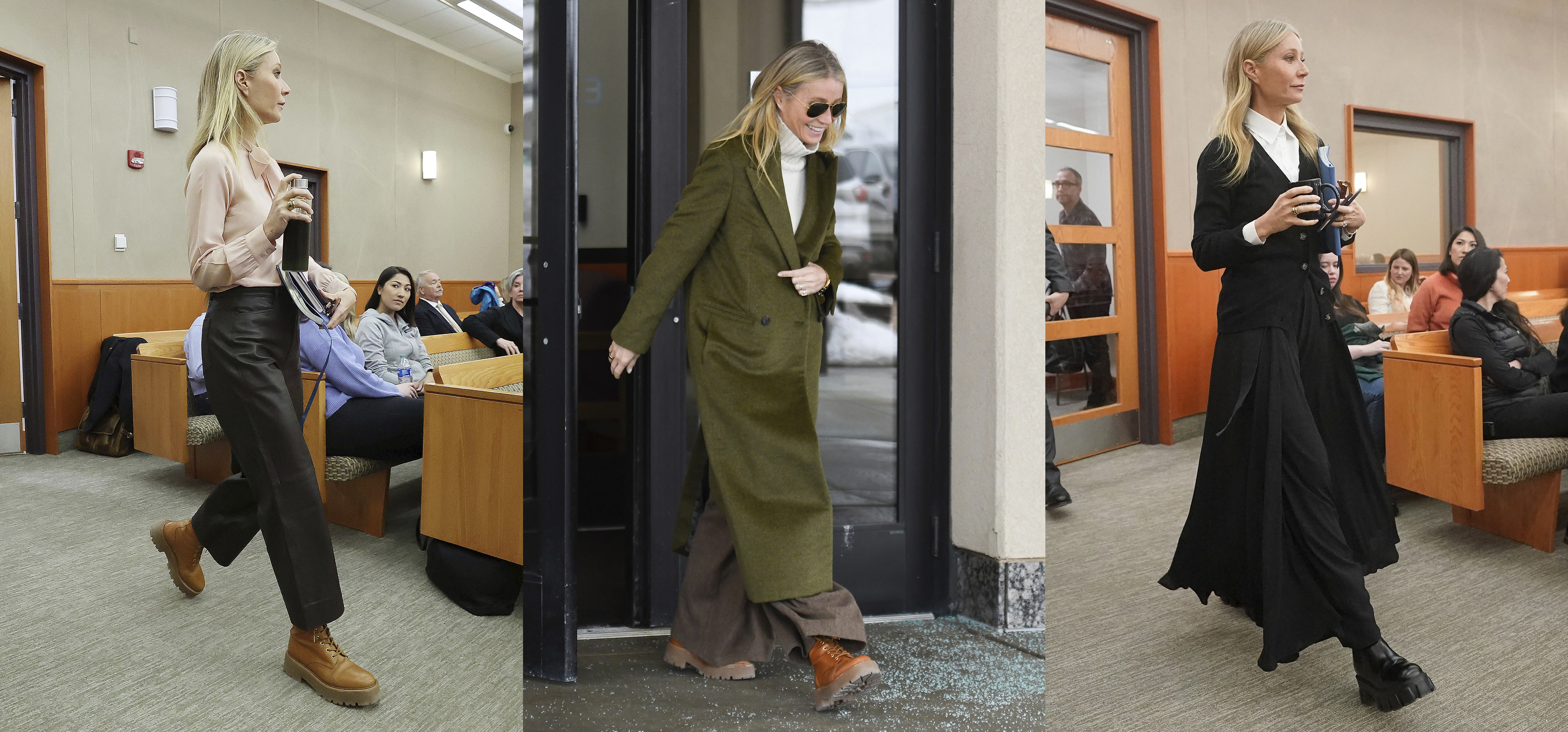 Actress Gwyneth Paltrow at the courthouse for her trial in Park City in March. For the rich, and those who aspire, logo-free fashion with outsized price tags is having a moment. Paltrow wore head-to-toe Prada, cashmere sweaters and Celine boots during her court case.
