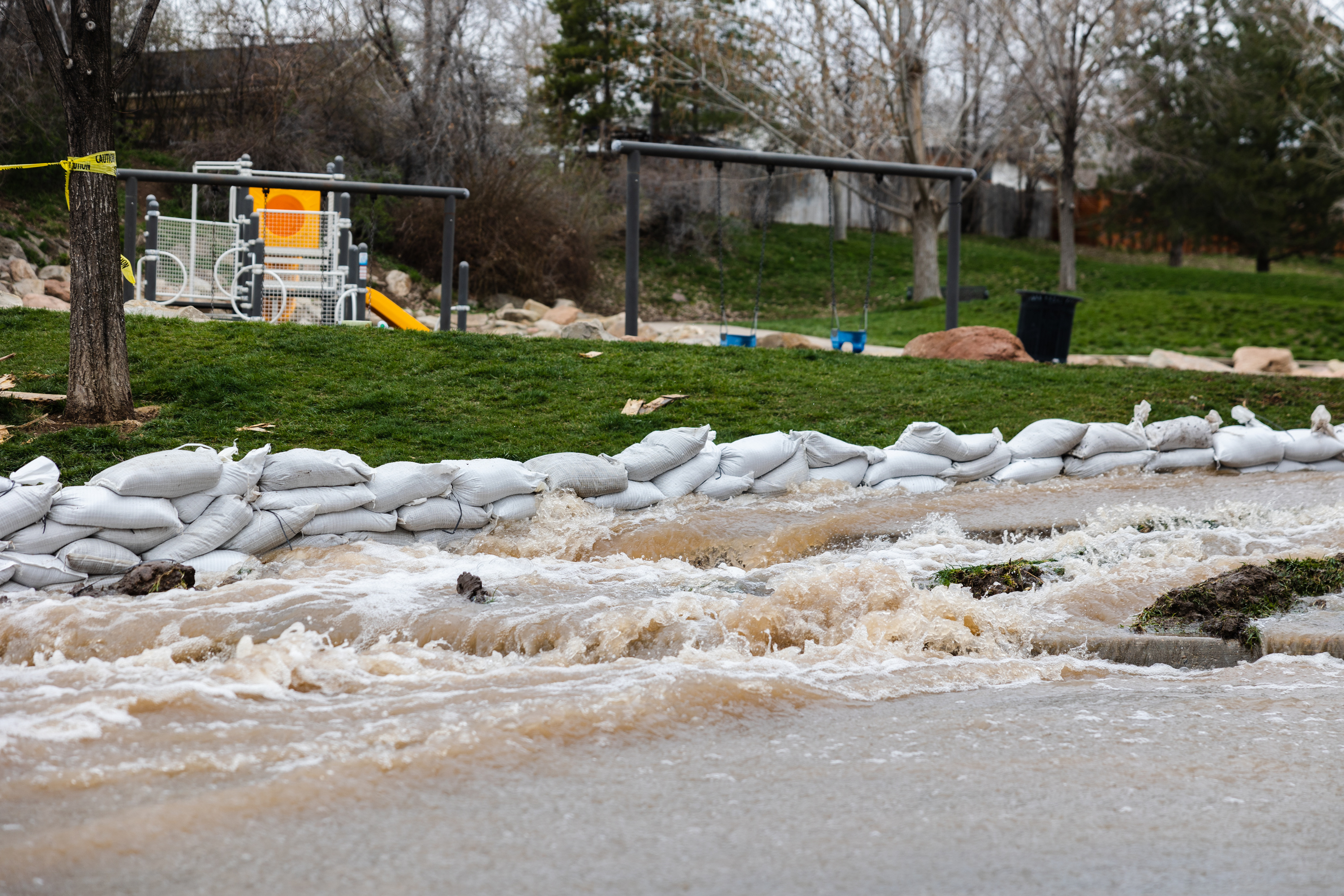 Floodwaters course downstream at Emigration Creek in Salt Lake City on Thursday. The National Weather Service issued another flood advisory for Emigration Creek on Monday.