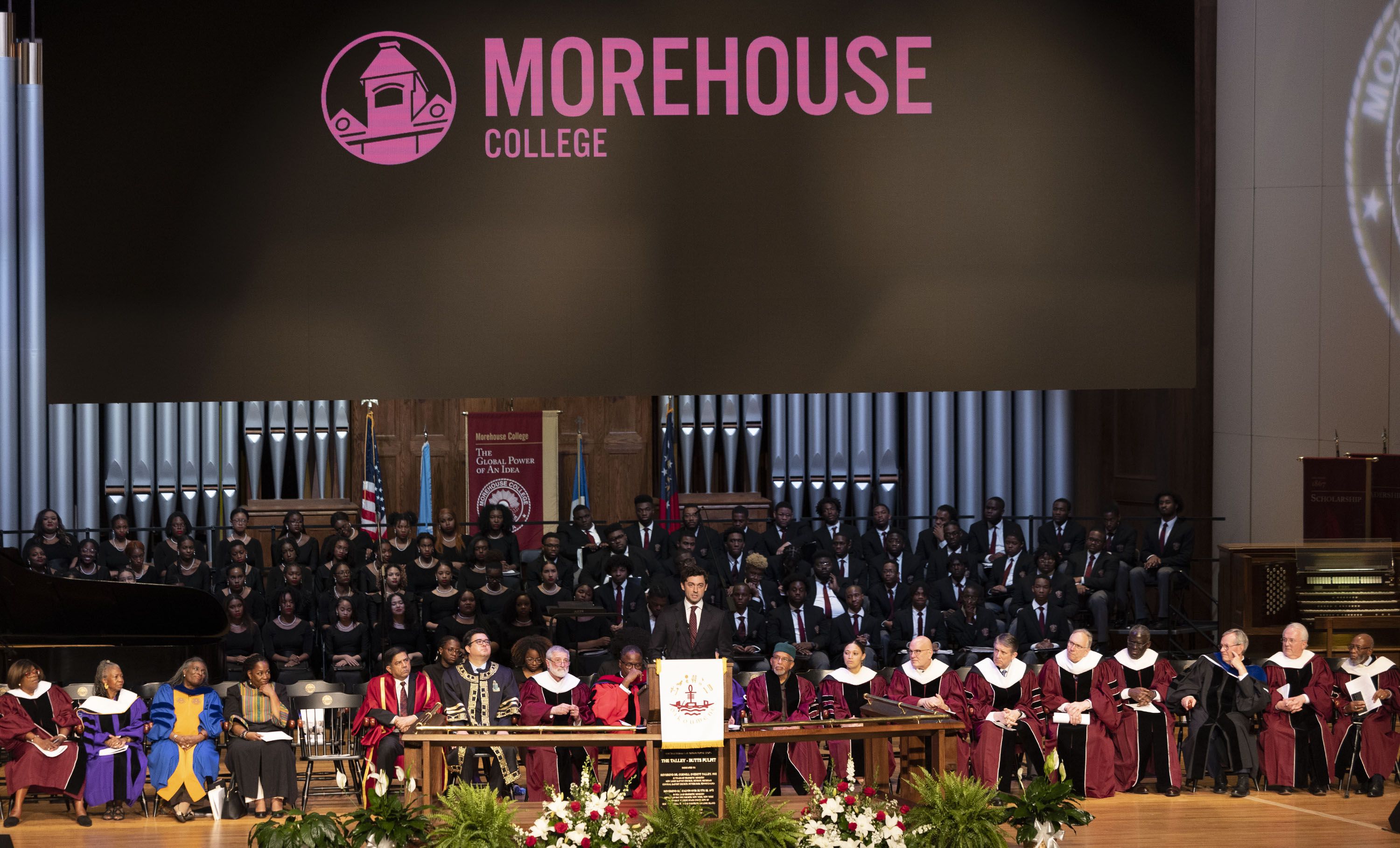 U.S. Sen. Jon Ossoff speaks at the annual Worldhouse Interfaith & Interdenominational Assembly at the Martin Luther King, Jr. International Chapel at Morehouse College in Atlanta on Thursday.