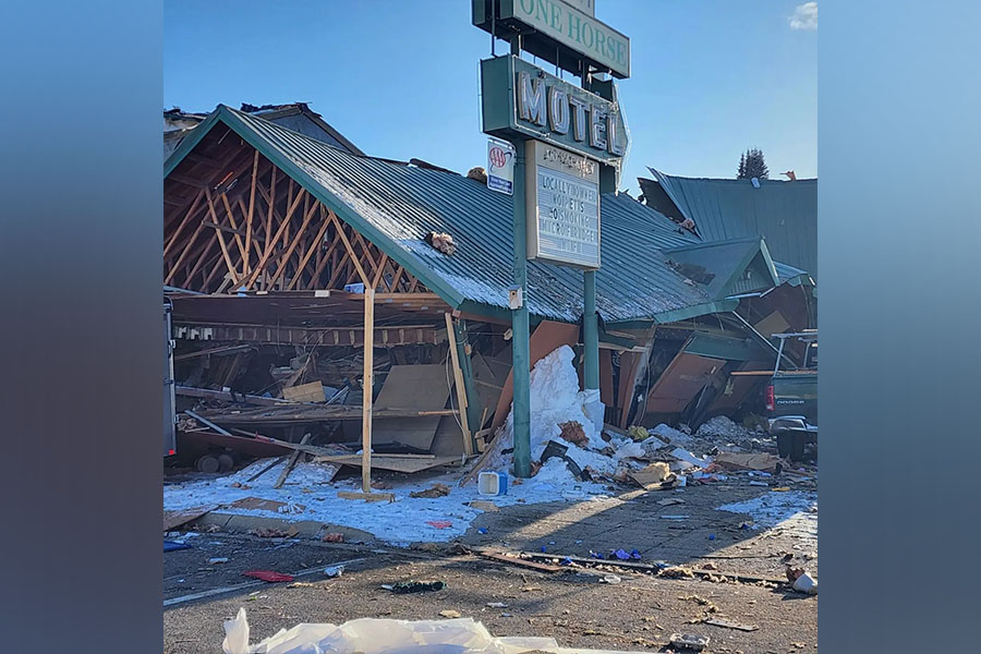 The One Horse Motel is pictured after a massive explosion. Authorities are investigating the explosion that rocked the small town of West Yellowstone on Thursday evening.