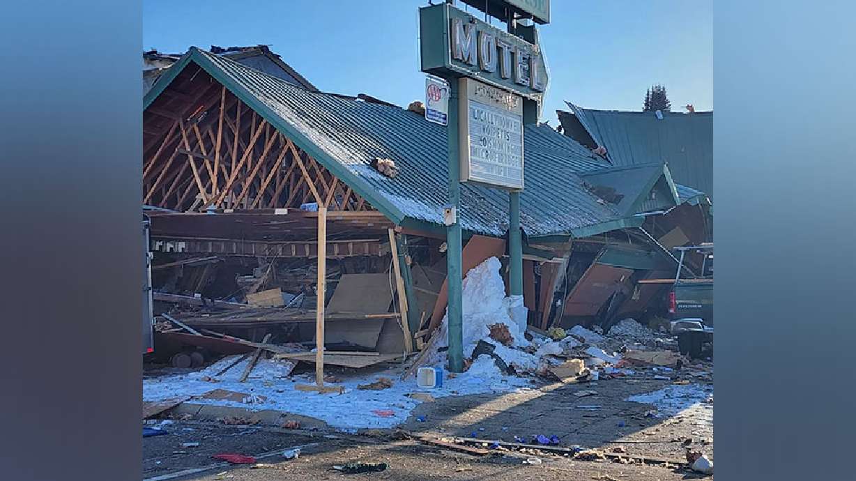 The One Horse Motel is pictured after a massive explosion. Authorities are investigating the explosion that rocked the small town of West Yellowstone on Thursday evening.
