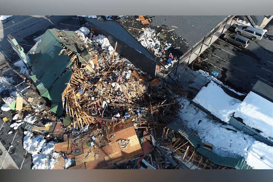 The One Horse Motel is pictured after a massive explosion. Authorities are investigating the explosion that rocked the small town of West Yellowstone on Thursday evening.