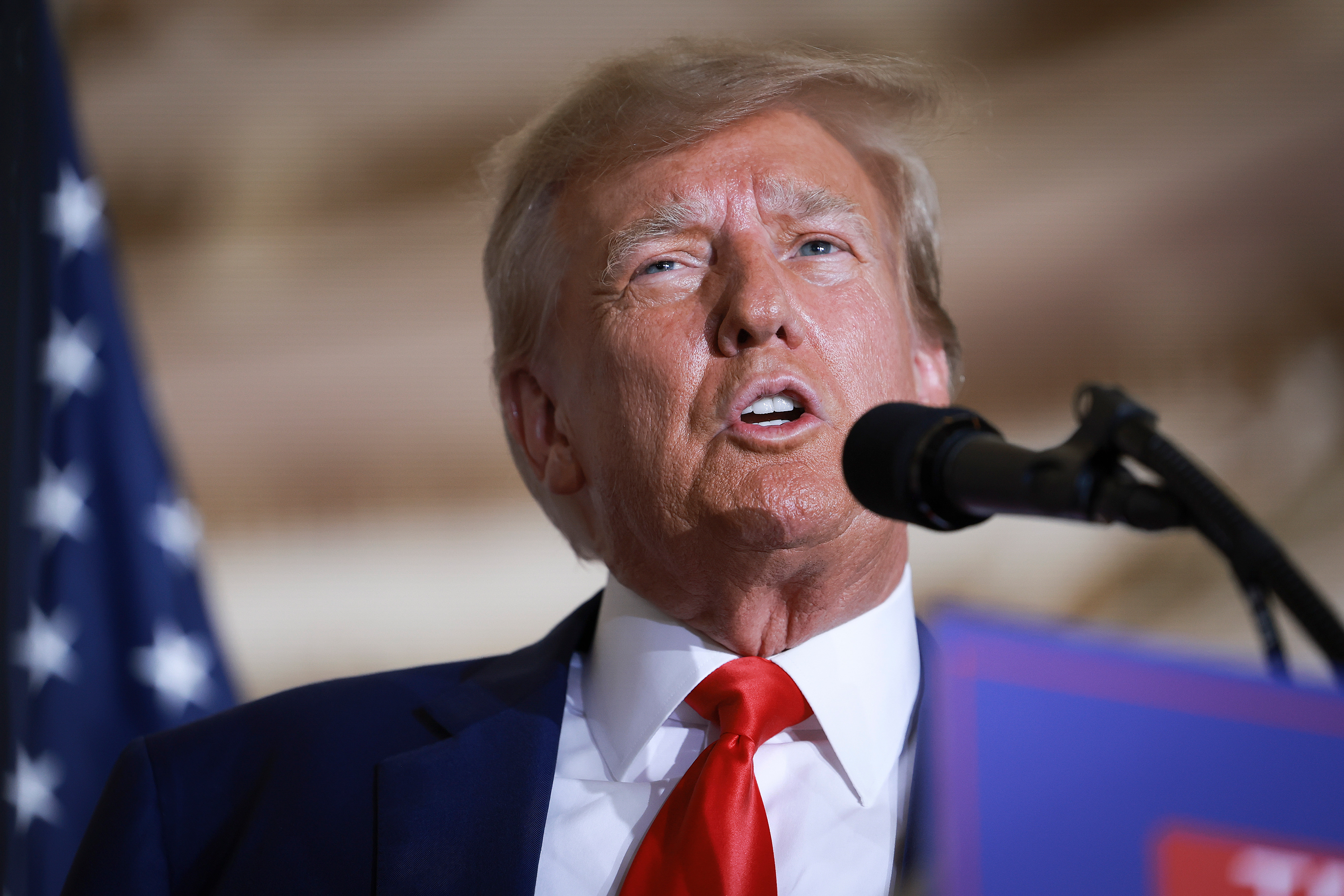 Former President Donald Trump, seen here on April 4, raised a combined $18.8 million in the first quarter of 2023. His campaign says they saw a spike in donations after being indicted by a Manhattan grand jury on March 30.