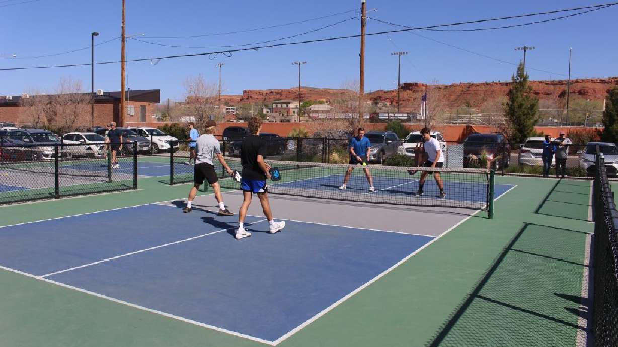 Pickleball players from local high schools play in a tournament at Vernon Worthen Park, St. George, Utah, April 15.