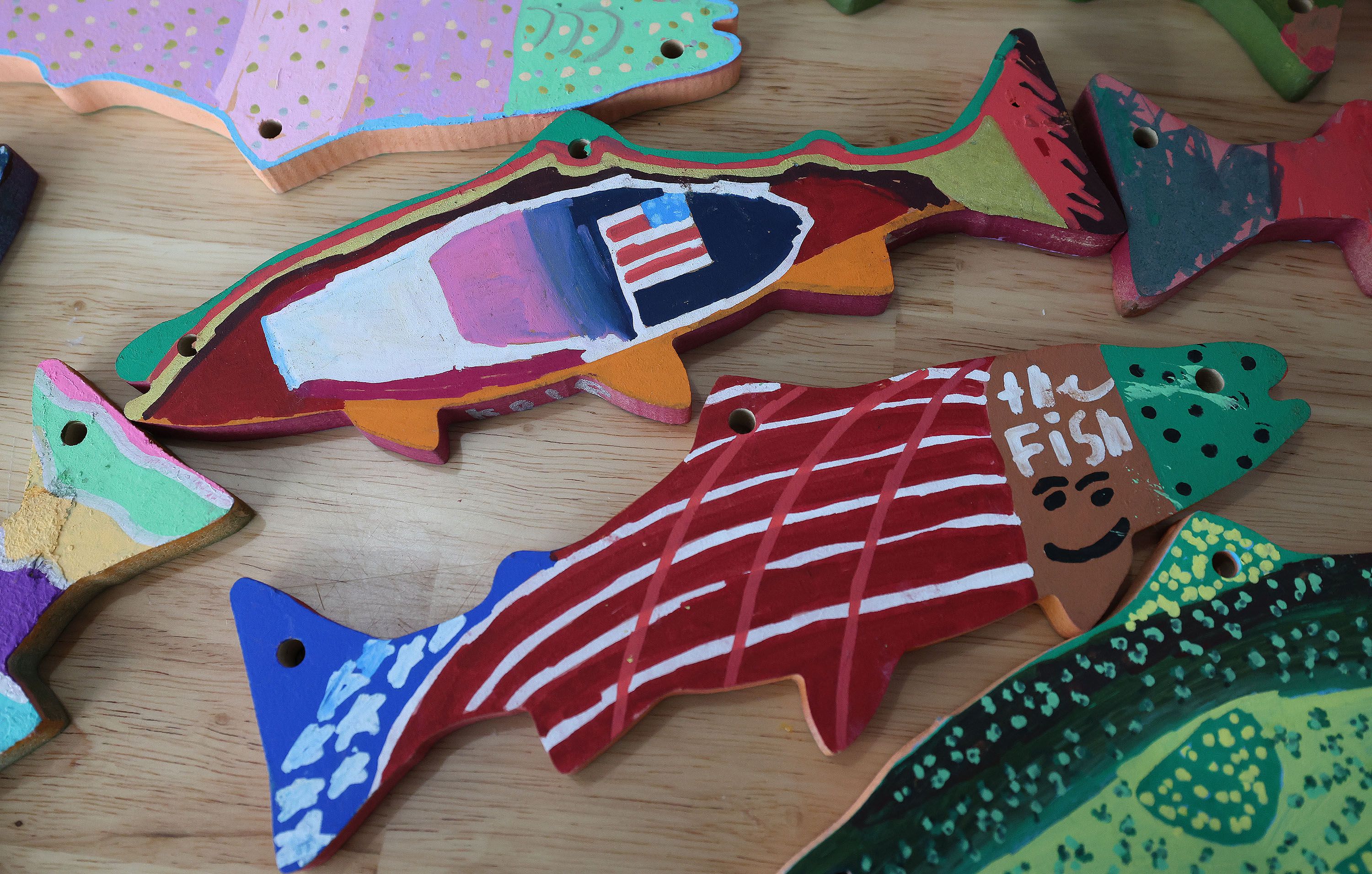 Painted fish is seen in Sugar House on April 4 for an exhibit.