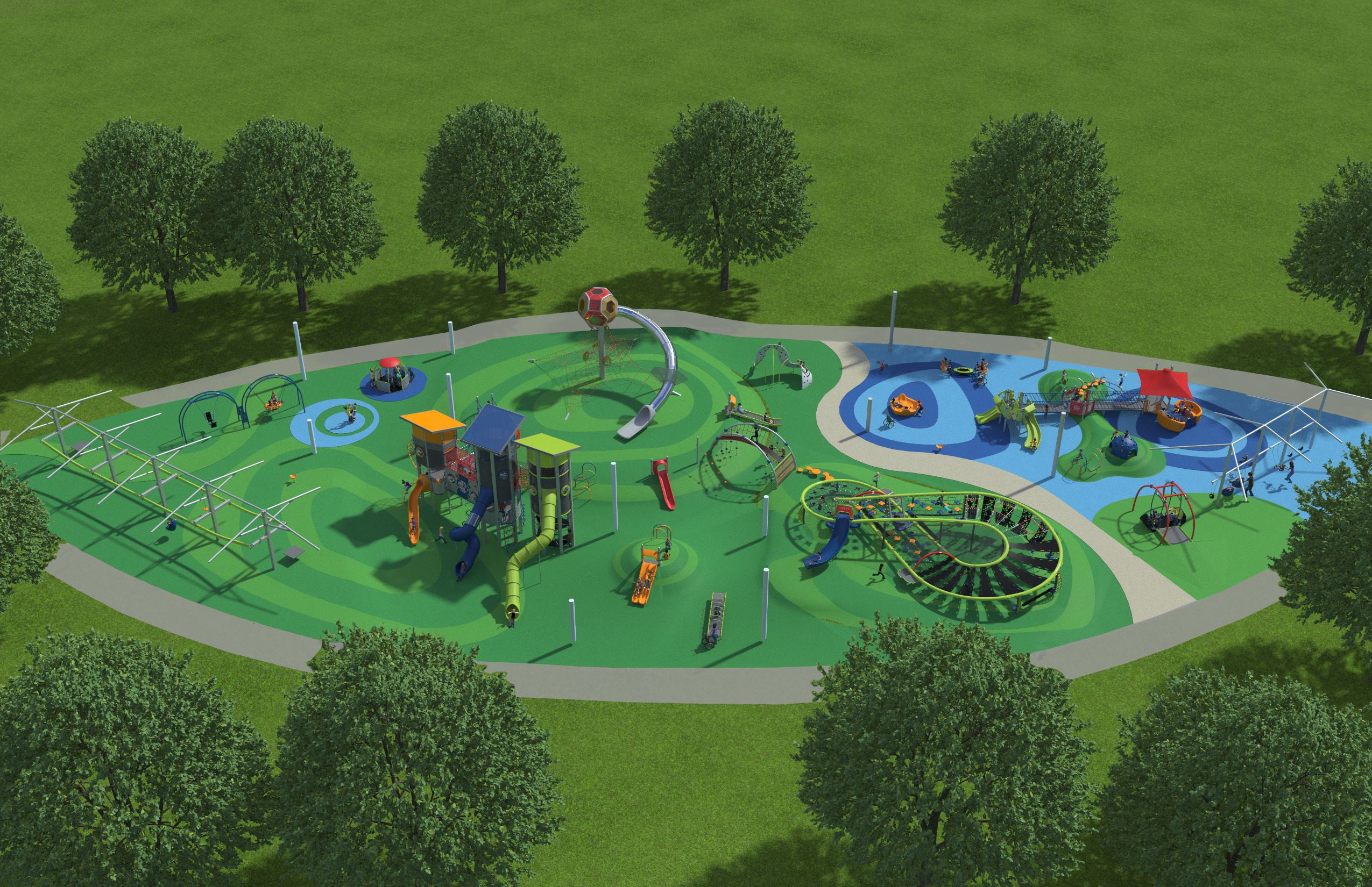 The rendering of an all-abilities playground that will be built at Mountain Ridge Park funded by a family in Highland who donated $500,000.