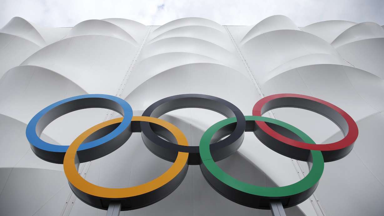 FILE - The Olympic rings are displayed outside the basketball arena in the Olympic Park before the start of the 2012 Summer Olympics in London, on July 15, 2012. Basketball’s international governing body FIBA says Russia has been excluded from qualification for the men’s Olympic basketball tournament in Paris next year. The decision was widely expected since FIBA has suspended Russia’s teams from international play since shortly after the invasion of Ukraine last year.