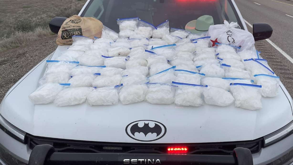 A traffic stop on I-70 for minor traffic violations resulted in the discovery of about 100 pounds of methamphetamine in Grand County on Tuesday.