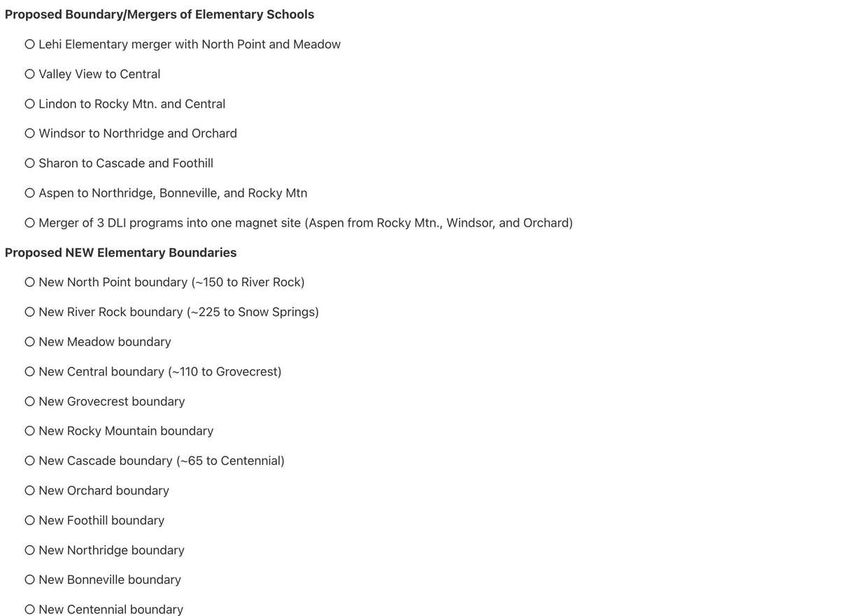 A letter to parents of student in Alpine School District outlines proposed boundary mergers and new elementary boundaries for elementary schools.