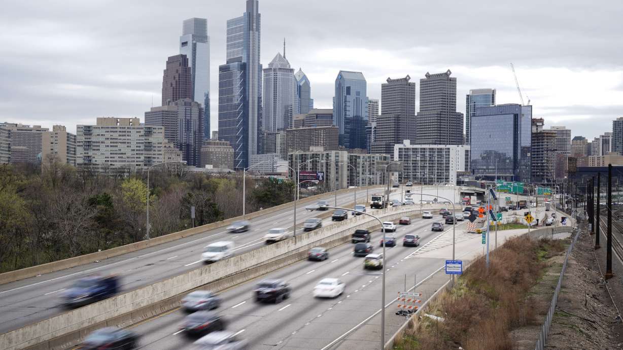 Traffic moves along the I-76 highway on March 31, 2021, in Philadelphia. The number of people killed on U.S. roadways decreased slightly in 2022, but government officials said the 42,795 people who died is still a national crisis.