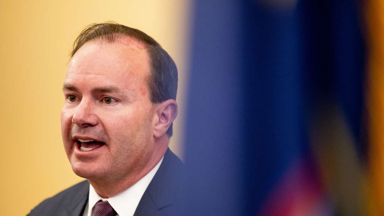 Sen. Mike Lee, R-Utah, is pictured at the state Capitol in Salt Lake City on April 14. Lee is among a group of GOP lawmakers concerned over the Biden administration’s “unrestrained” aid to Ukraine.