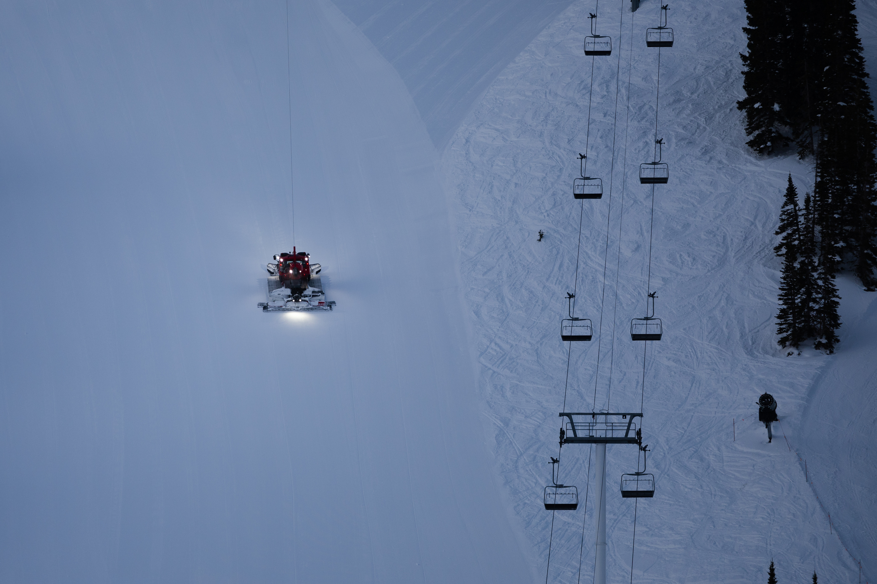 A snowplow descends at Alta on April 9. The National Weather Service issued another winter weather advisory for the area, with another foot of snow expected this weekend. 