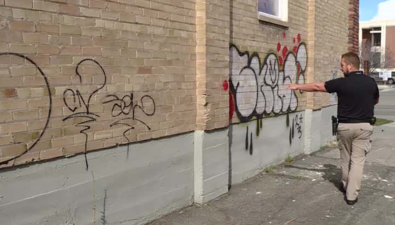 Graffiti is seen in downtown Tooele Thursday.