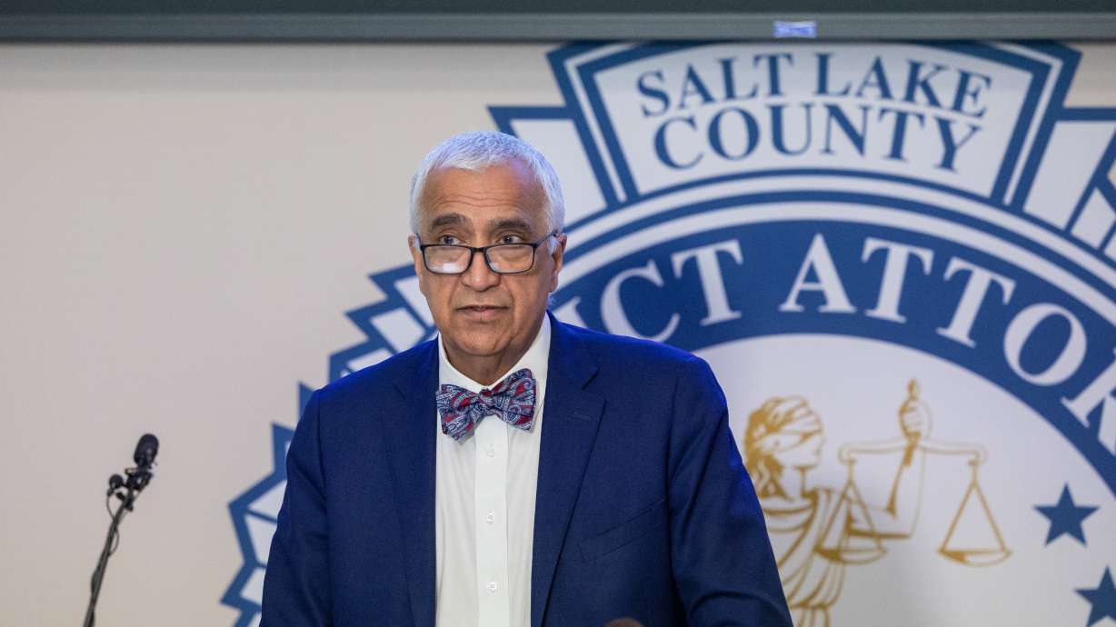 Salt Lake County District Attorney Sim Gill speaks on Friday. He announced two South Salt Lake police officers were legally justified when they shot and killed a gunman who fired at them in September.