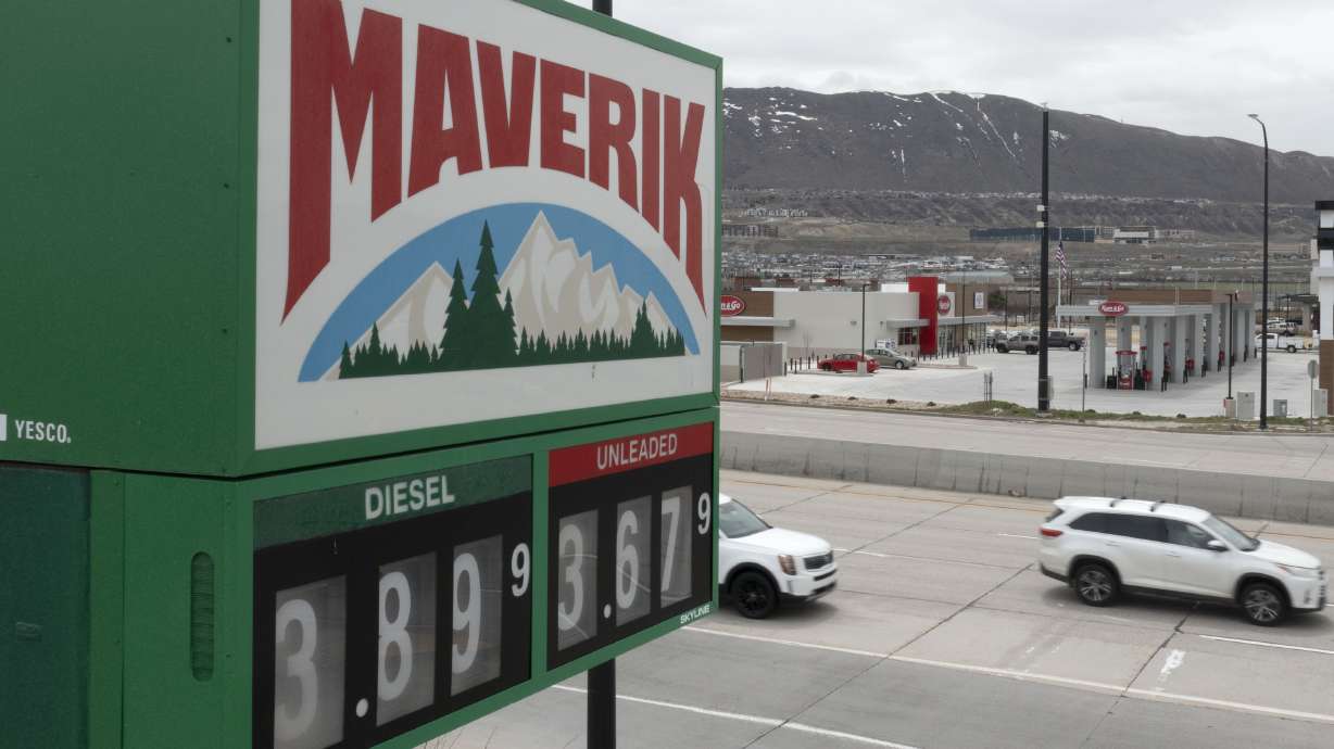 A Maverik and a Kum & Go are photographed in Draper on April 21, 2023. Maverik said Tuesday that it has already rebranded four Kum & Go locations in Utah and 26 in Colorado after its parent owner acquired Kum & Go last year.