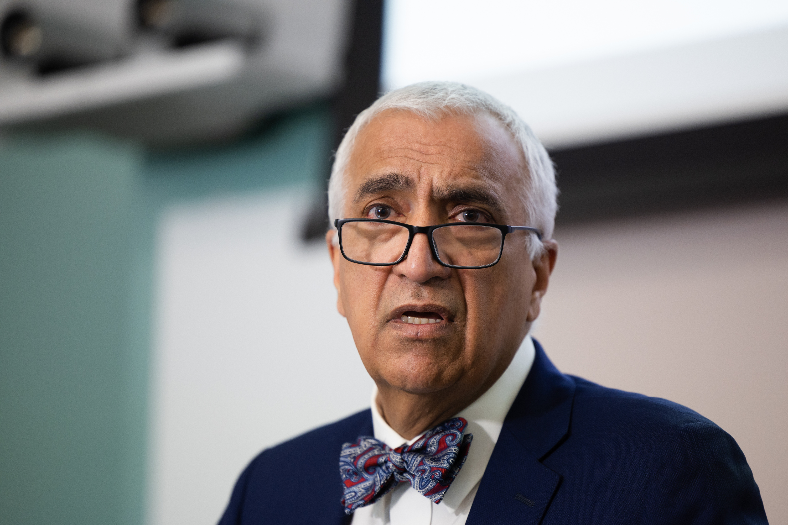 Salt Lake County District Attorney Sim Gill speaks about a police shooting during a press conference at the Salt Lake County District Attorney's Office building in Salt Lake City on Friday.