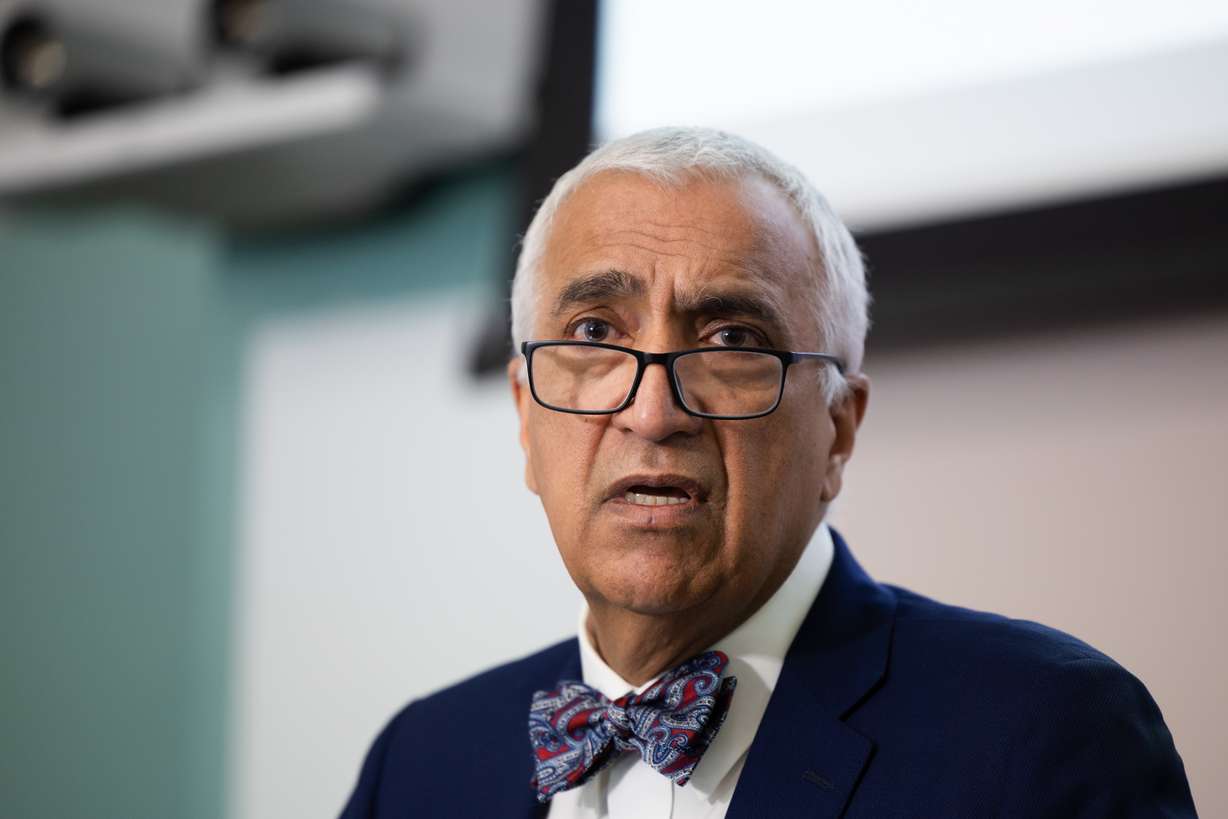Salt Lake County District Attorney Sim Gill speaks about a police shooting during a press conference at the Salt Lake County District Attorney's Office building in Salt Lake City on Friday.