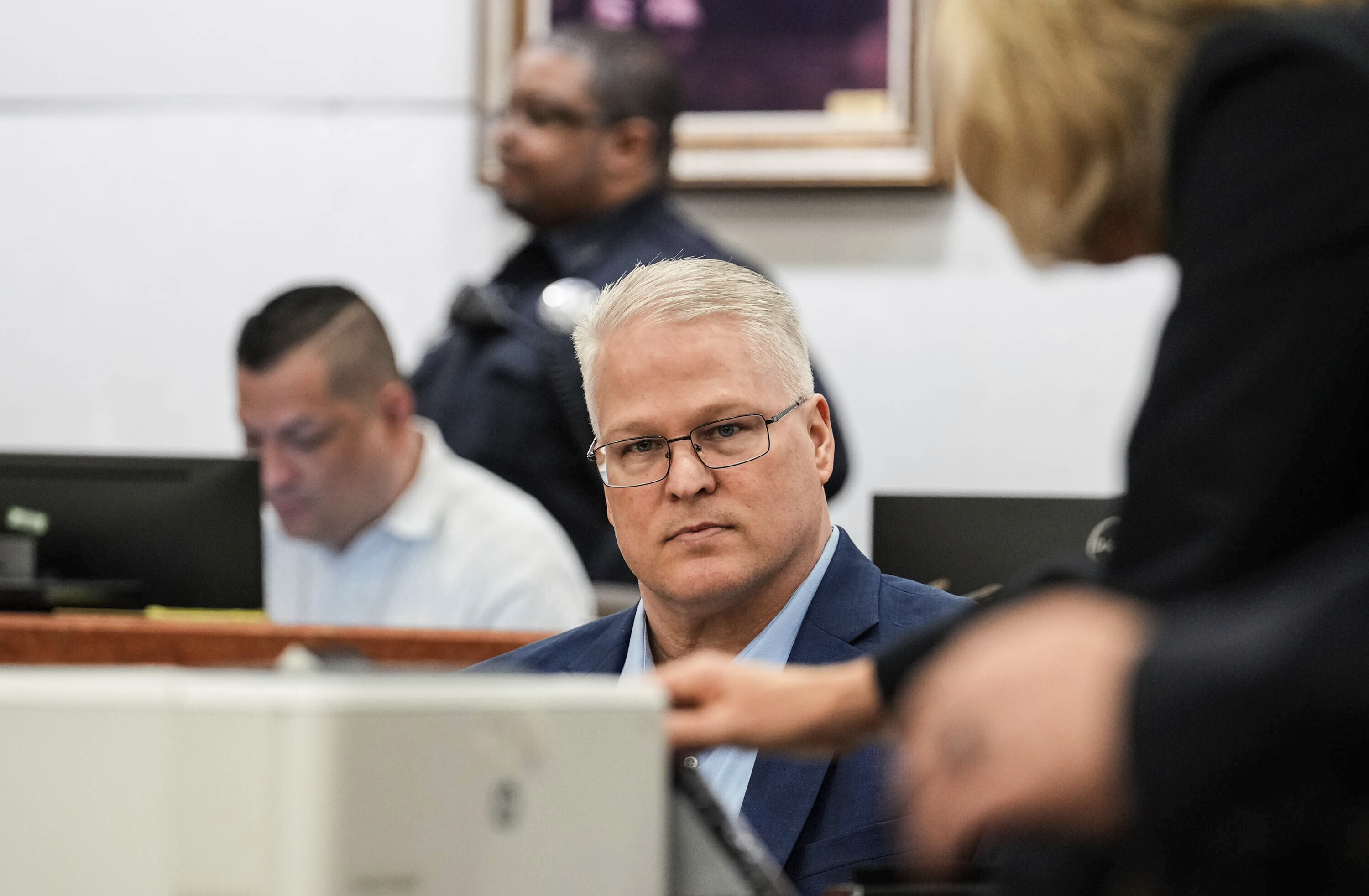 David Temple is shown during his sentencing trial in the Harris County 178th District Criminal Court Monday April 10, 2023 in Houston. David Temple was convicted for the second time for the murder of his pregnant wife, Belinda Lucas Temple, in Aug. 2019, but the sentencing was postponed due to the COVID-19 pandemic. 
