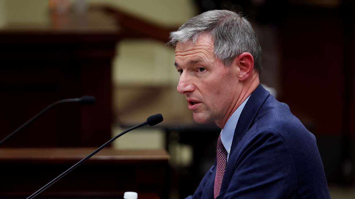 Then-state Sen. Mike Kennedy speaks at the Capitol in Salt Lake City on Jan. 24, 2023. A congressional committee advanced a bill proposed by Kennedy that would make it easier for patients to sue over gender-related surgeries and hormone treatments.
