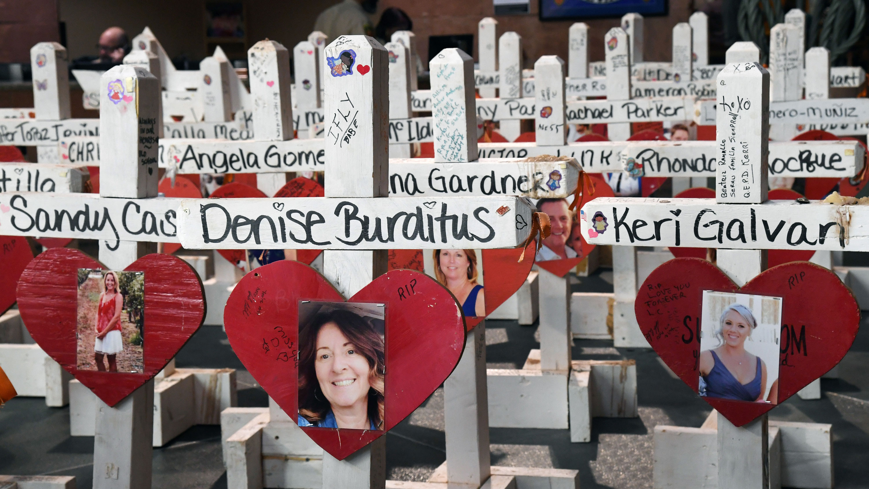 Some of the original 58 wooden crosses that were set up as part of a memorial after the 2017 Las Vegas massacre are seen here.